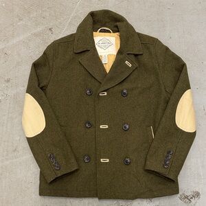 St. John's Bay Olive Pea Coat with Tan Accents Men’s M